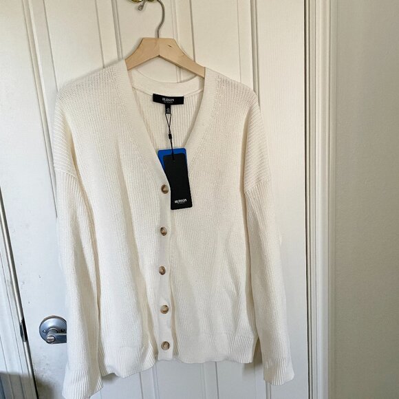 NEW Hudson Womens Button Down Cotton Cardigan Sweater NWT L Cream - Picture 1 of 9